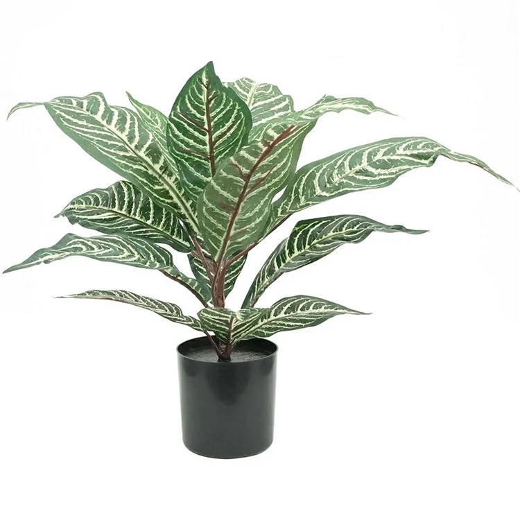 Plante potée artificielle de 40 cm de hauteur avec décoration de feuilles à motifs zébrés pour le salon