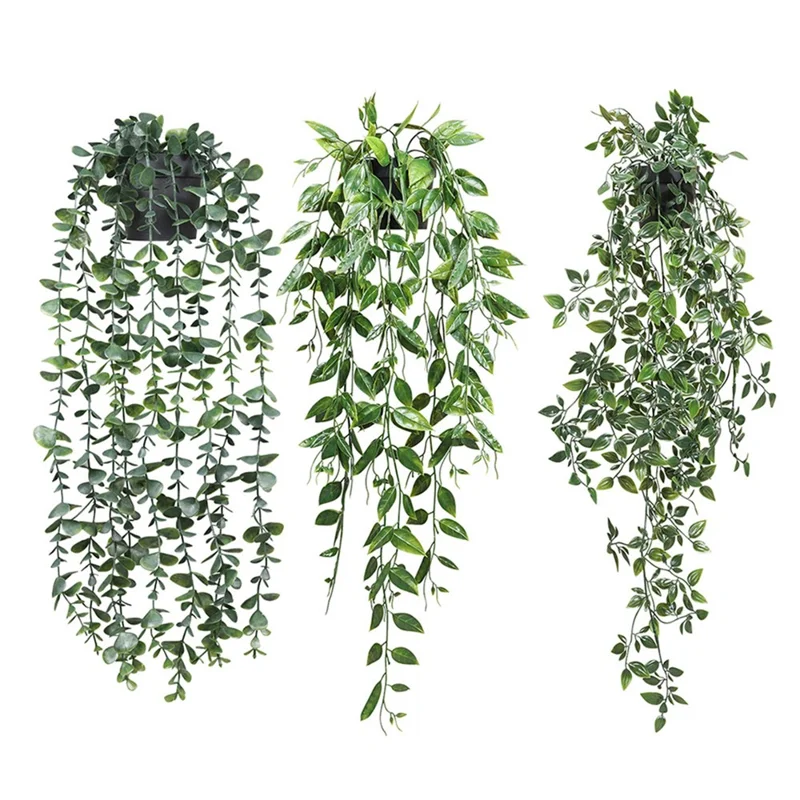 3Pcs / Set Hanging Potted Plant Simulation Eucalyptus Leaves Bonsai Home Decoration - TZ078-E+Green