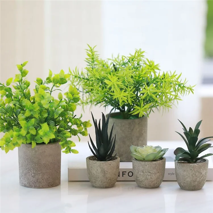 Simulação de 24pcs Suculentas Evergreen Mini Bonsai Fake Potted Plant Desktop Decor - DZ003