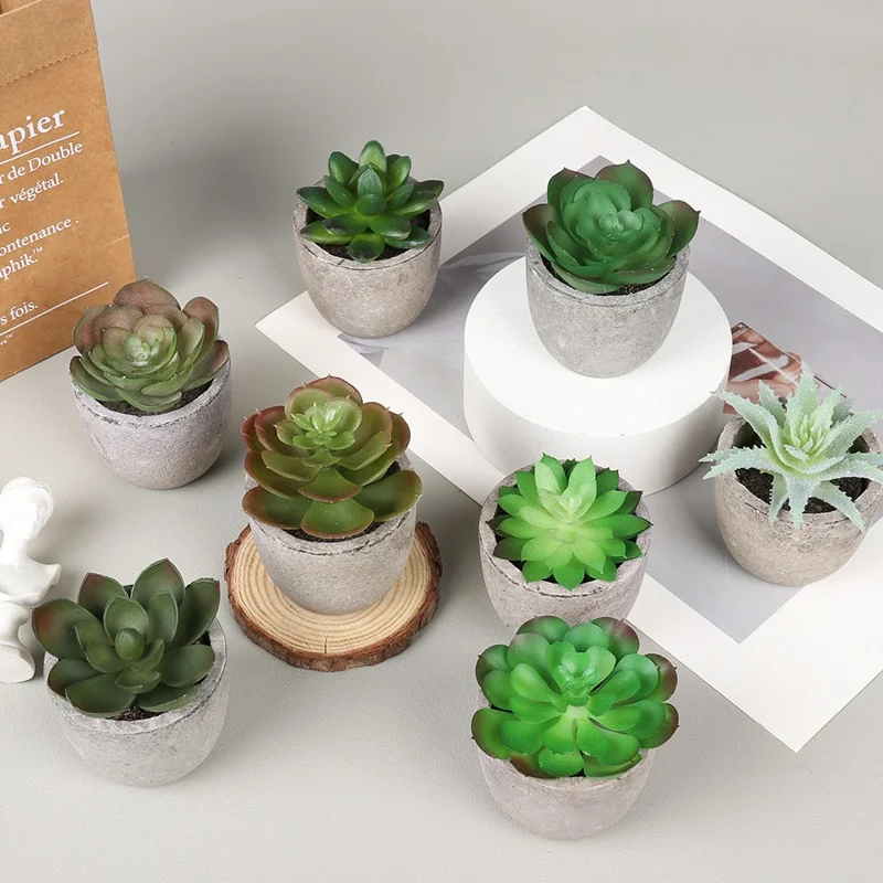 Simulação de 24pcs Suculentas Evergreen Mini Bonsai Fake Potted Plant Desktop Decor - DZ003