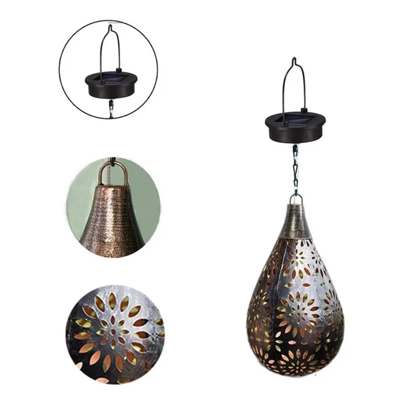 Solar Outdoor Garden Fence Hanging Light Waterproof Daisy Design Metal LED Hanging Lamp