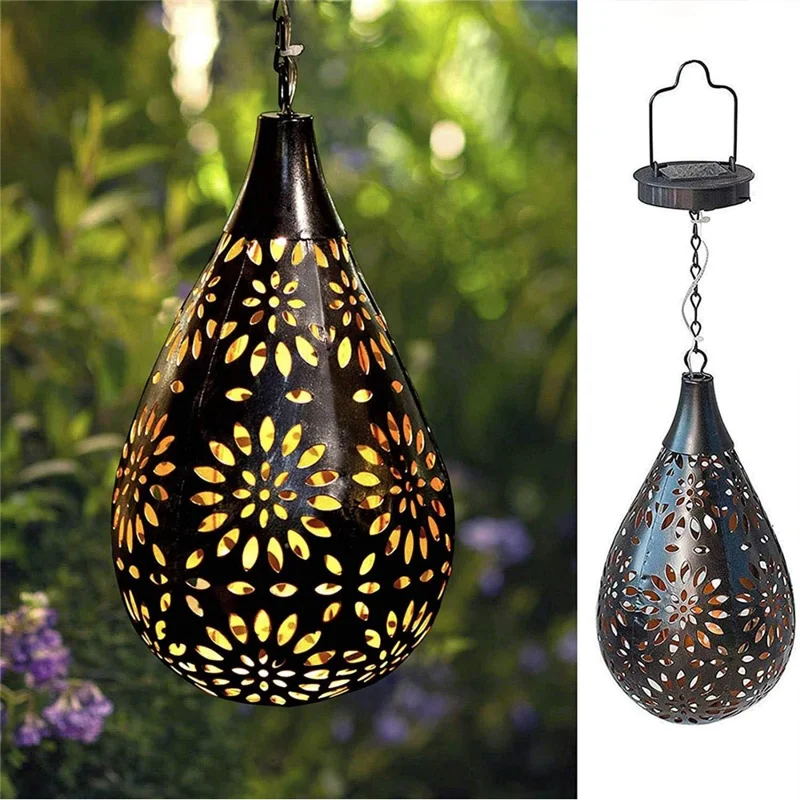 Solar Outdoor Garden Fence Hanging Light Waterproof Daisy Design Metal LED Hanging Lamp
