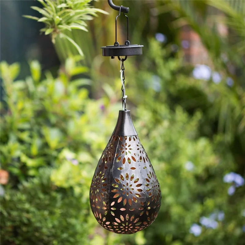 Solar Outdoor Garden Fence Hanging Light Waterproof Daisy Design Metal LED Hanging Lamp