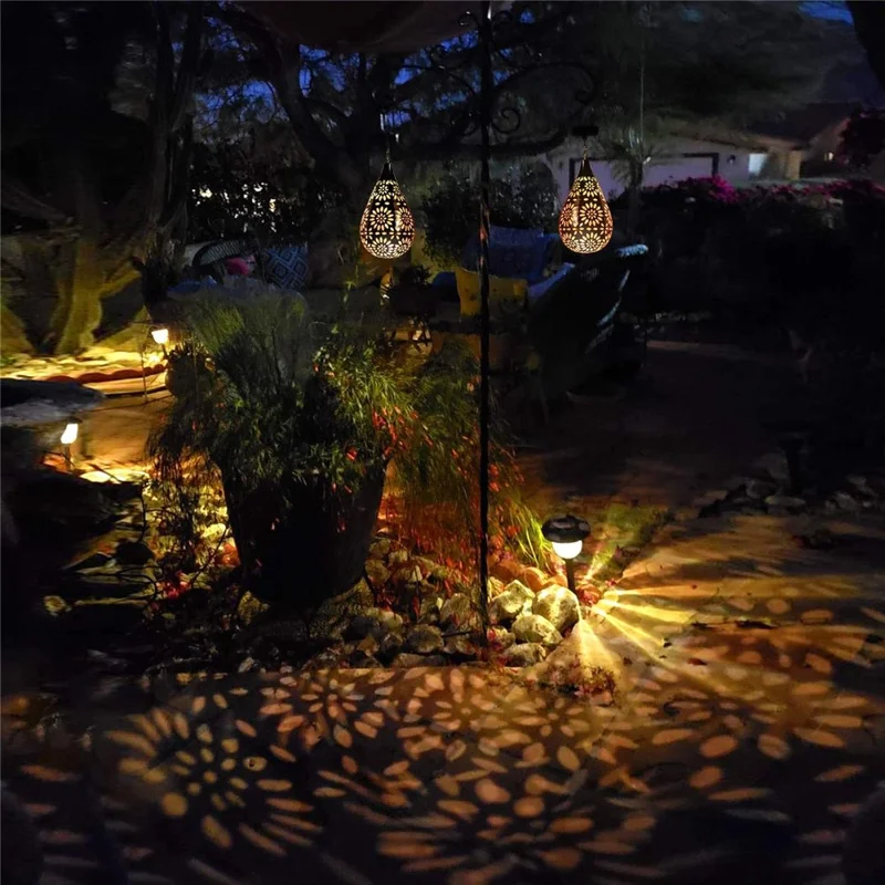 Solar Outdoor Garden Fence Hanging Light Waterproof Daisy Design Metal LED Hanging Lamp