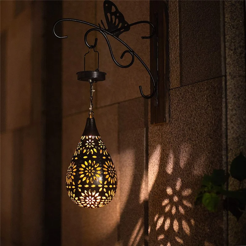 Solar Outdoor Garden Fence Hanging Light Waterproof Daisy Design Metal LED Hanging Lamp