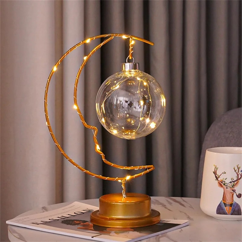 LED Moon Shape Lamp Romantic Iron Desk Lamp Ambient Lighting Night Light - Plastic Balls