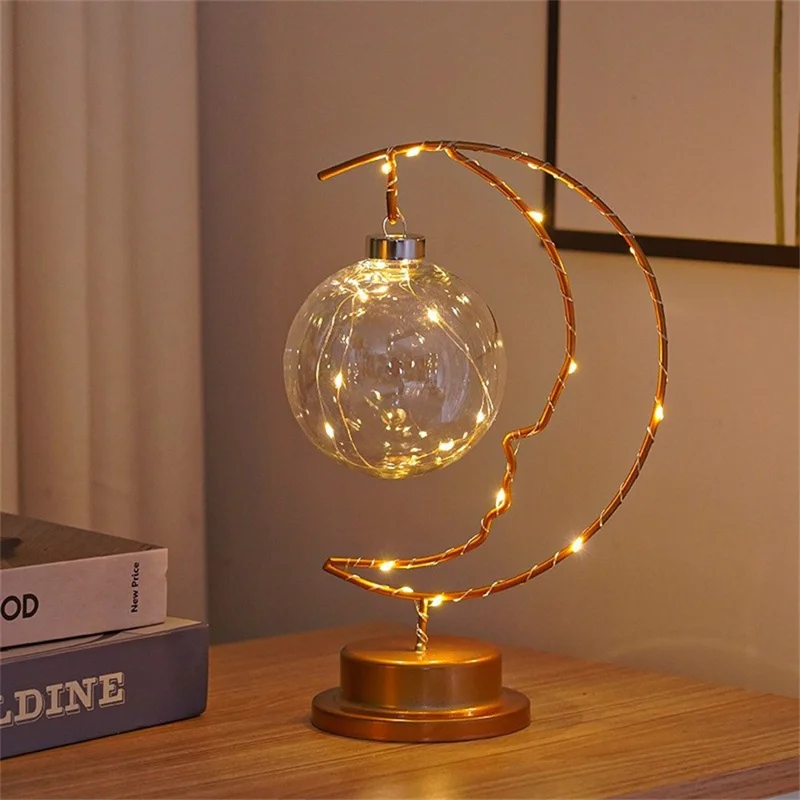 LED Moon Shape Lamp Romantic Iron Desk Lamp Ambient Lighting Night Light - Plastic Balls