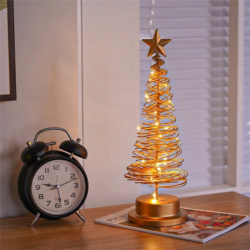 Table Top Tree LED -schreibtisch Lampe Batterie Betriebene Weihnachtsbaumeisen -lichter Home Party Dekor - Gold