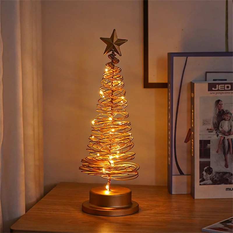 Table Top Tree LED -schreibtisch Lampe Batterie Betriebene Weihnachtsbaumeisen -lichter Home Party Dekor - Gold