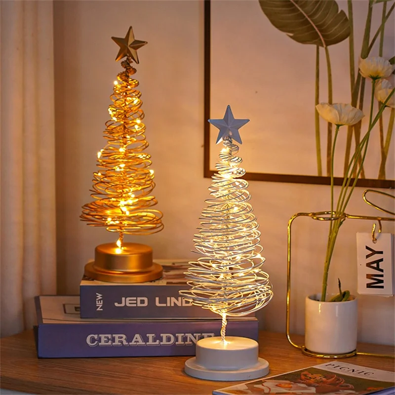 Table Top Tree LED -schreibtisch Lampe Batterie Betriebene Weihnachtsbaumeisen -lichter Home Party Dekor - Gold