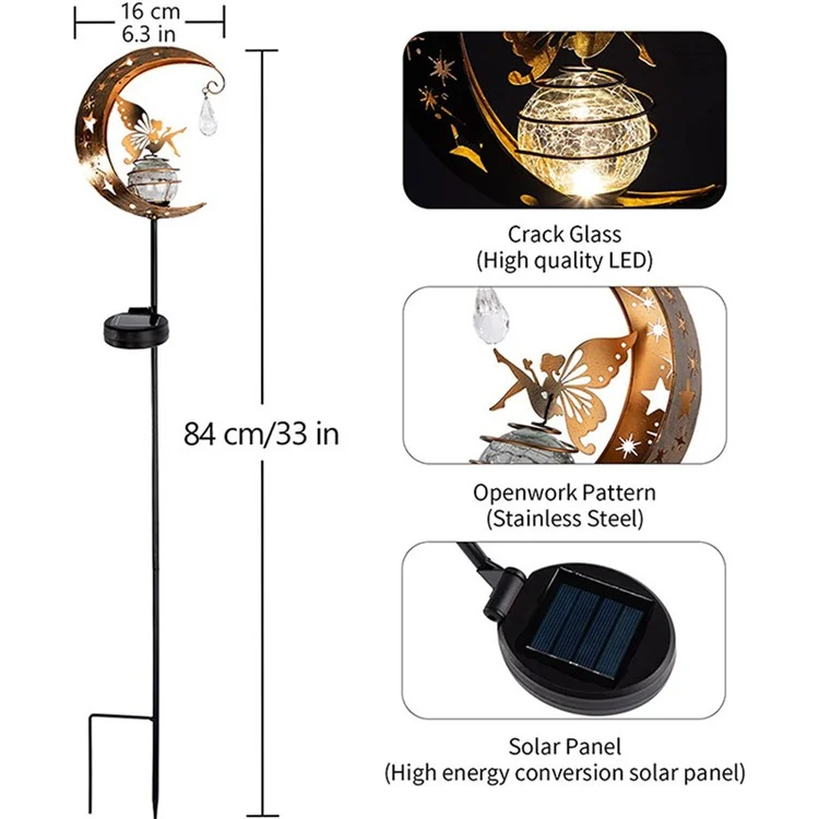 Mond Blume Fairy Design Solar Outdoor Eisenkunstglas Ball LED Maine Licht Lacn Garde Garten Dekor Licht
