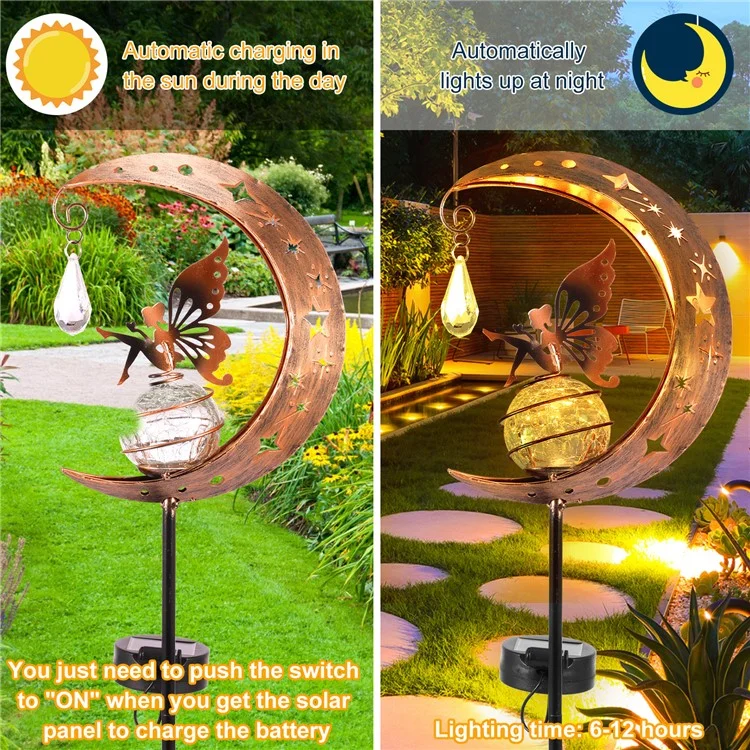 Mond Blume Fairy Design Solar Outdoor Eisenkunstglas Ball LED Maine Licht Lacn Garde Garten Dekor Licht