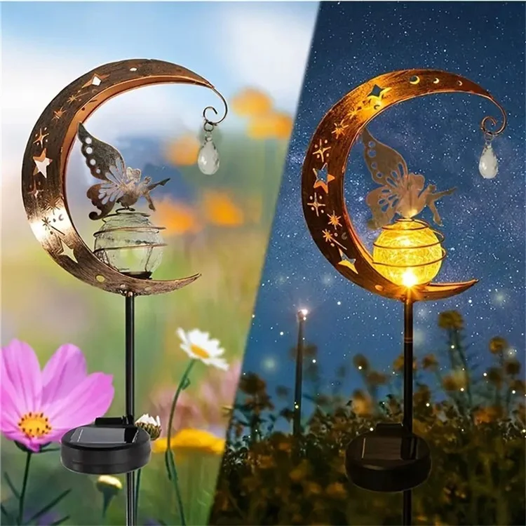 Mond Blume Fairy Design Solar Outdoor Eisenkunstglas Ball LED Maine Licht Lacn Garde Garten Dekor Licht
