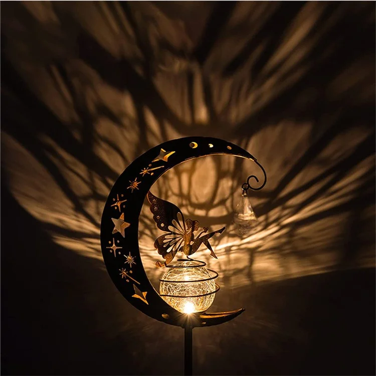 Mond Blume Fairy Design Solar Outdoor Eisenkunstglas Ball LED Maine Licht Lacn Garde Garten Dekor Licht
