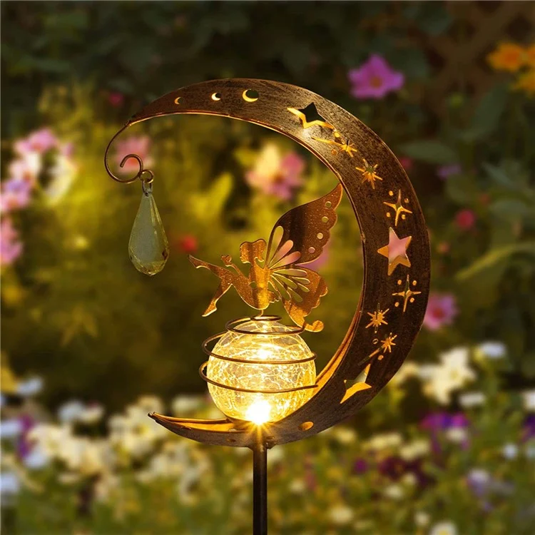 Mond Blume Fairy Design Solar Outdoor Eisenkunstglas Ball LED Maine Licht Lacn Garde Garten Dekor Licht