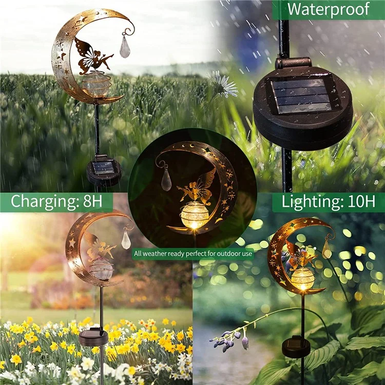 Mond Blume Fairy Design Solar Outdoor Eisenkunstglas Ball LED Maine Licht Lacn Garde Garten Dekor Licht