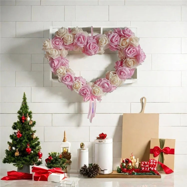Ghirlanda di Rosa Ghirlanda Forma a Forma di Cuore Fai -da -te Decorazioni Appese a Parete Rosa Per il Festival Del Matrimonio - Rosa Intenso