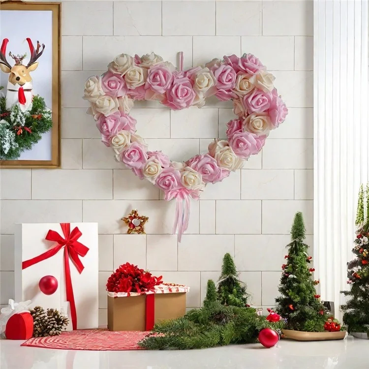 Ghirlanda di Rosa Ghirlanda Forma a Forma di Cuore Fai -da -te Decorazioni Appese a Parete Rosa Per il Festival Del Matrimonio - Rosa Intenso