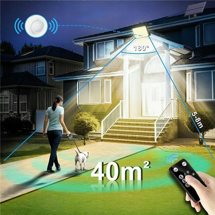 Lampe murale intelligente solaire étanche à 172 LED 300W avec détecteur de mouvement