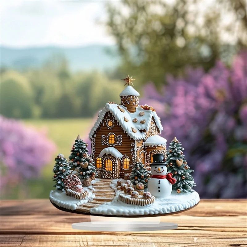 Christmas Garden Stake Statue Acrylic Waterproof Winter Gingerbread House Potted Plants Ground Plugs