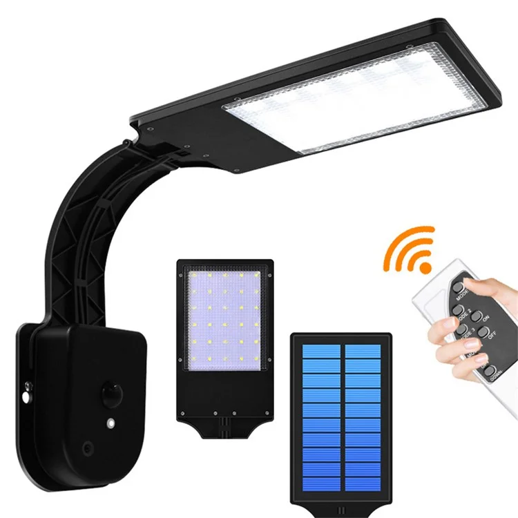 30 LED Solar Light Landscape Garden Outdoor Motion Sensor Wall Lamp with Remote Control - Schwarz