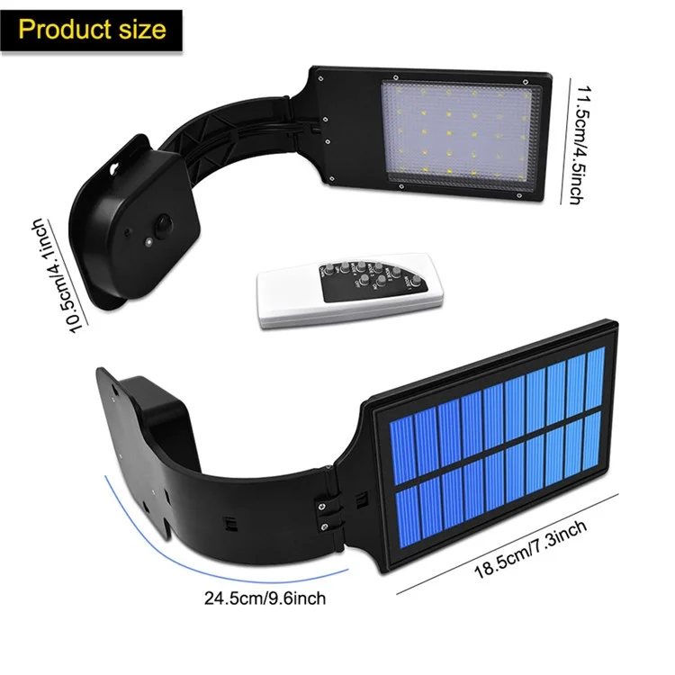 30 LED Solar Light Landscape Garden Outdoor Motion Sensor Wall Lamp with Remote Control - Schwarz