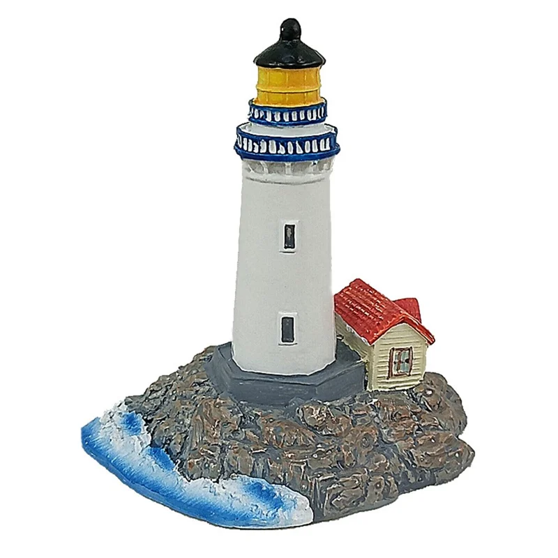Ornement de petit phare de style méditerranéen, artisanat en résine pour micro-paysage.