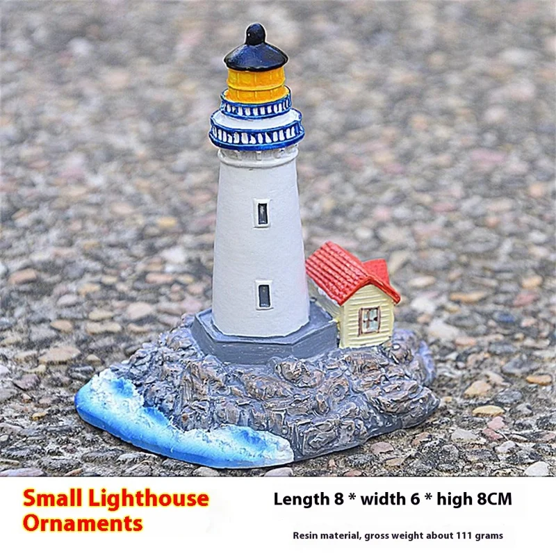 Ornement de petit phare de style méditerranéen, artisanat en résine pour micro-paysage.