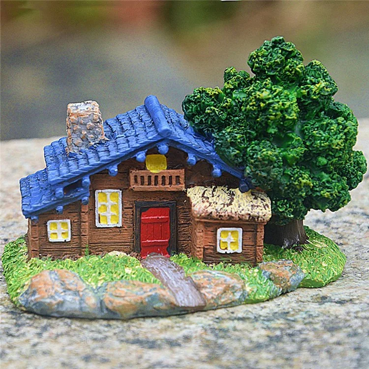 Wood Texture Cabin Ornament Bonsai Decoration Micro Landscape Garden Resin Craft