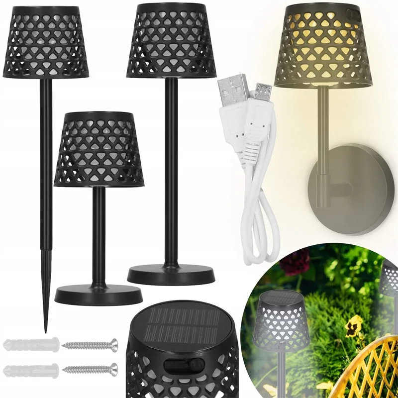 Solarbeleuchtete 5-in-1 wiederaufladbare Tischlampe, wasserdicht für Außenbereich, Garten, Terrasse, Rasen, Dorm - Schwarz