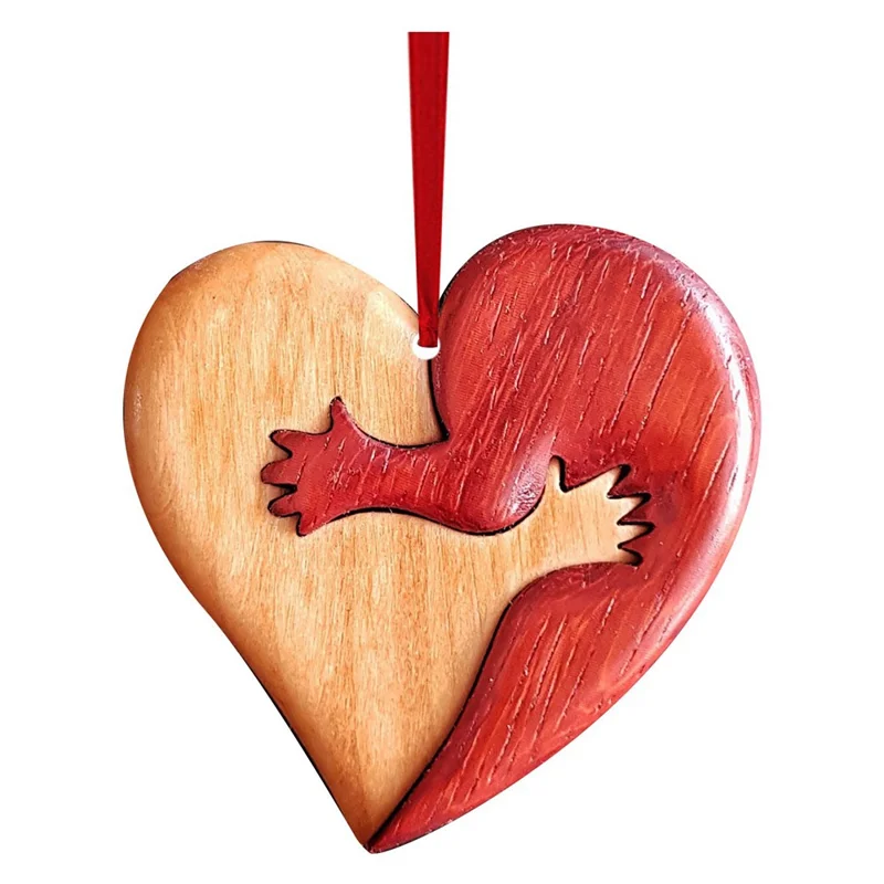 Valentine Day Heart Pendant Wooden Car Home Hanging Ornament Gift - Style A