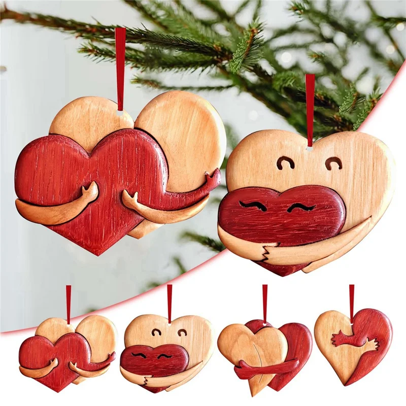 Valentine Day Heart Pendant Wooden Car Home Hanging Ornament Gift - Style A