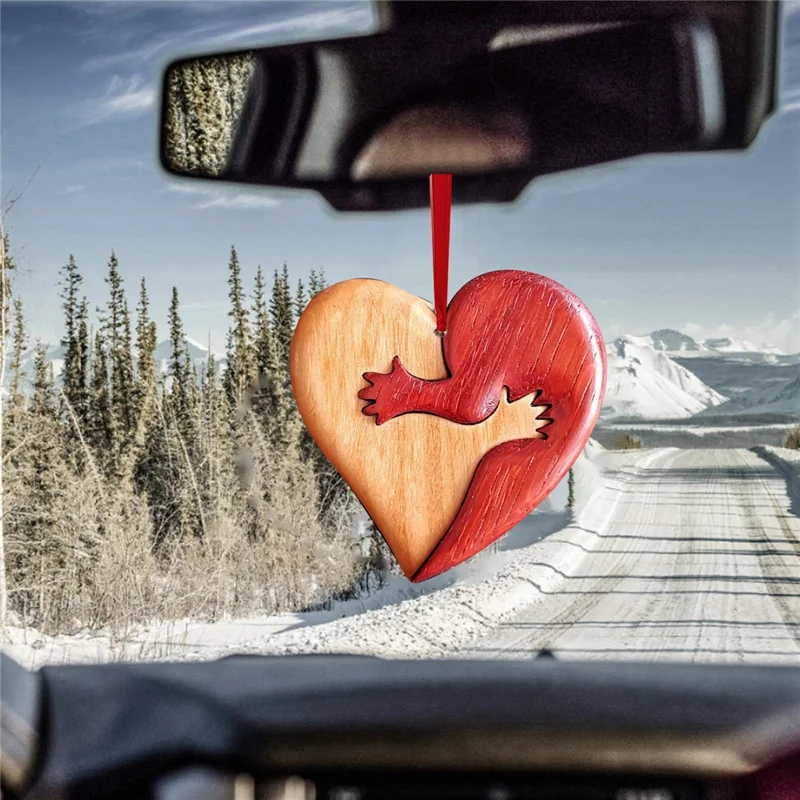 Valentine Day Heart Pendant Wooden Car Home Hanging Ornament Gift - Style A