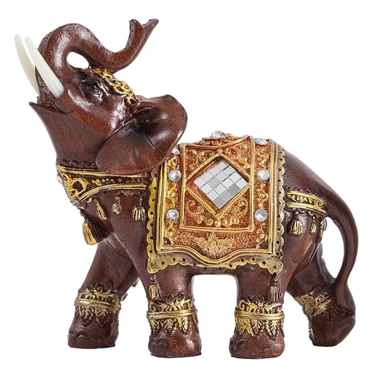 Feng Shui Glück Elefanten Statue Kunstharz Handwerk Zuhause Veranda Büro Schreibtisch Ornament, Größe M - Braun