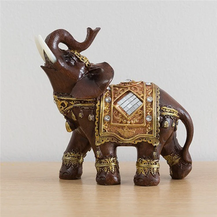 Feng Shui Glück Elefanten Statue Kunstharz Handwerk Zuhause Veranda Büro Schreibtisch Ornament, Größe M - Braun