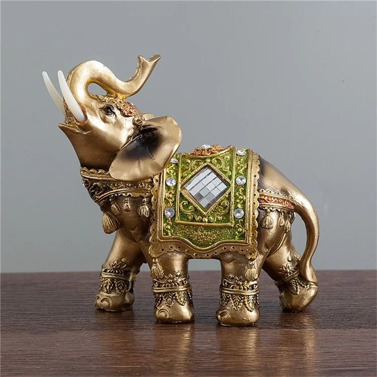 Feng Shui Glücks-Elefantenstatue, Kunstharz-Handwerk für Zuhause, Veranda, Büro, Schreibtisch, Ornament, Größe L - Grün