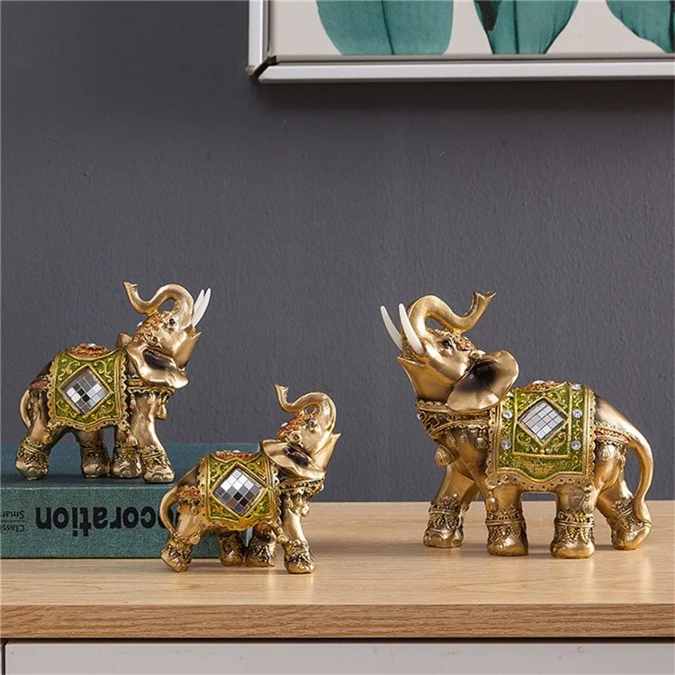 Feng Shui Glücks-Elefantenstatue, Kunstharz-Handwerk für Zuhause, Veranda, Büro, Schreibtisch, Ornament, Größe L - Grün