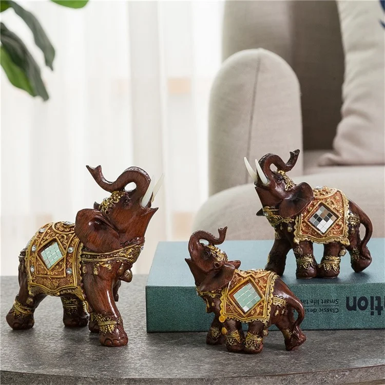 Feng Shui Glücks-Elefantenstatue, Kunstharz-Handwerk für Zuhause, Veranda, Büro, Schreibtisch, Ornament, Größe L - Grün