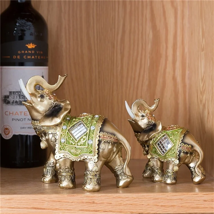 Feng Shui Glücks-Elefantenstatue, Kunstharz-Handwerk für Zuhause, Veranda, Büro, Schreibtisch, Ornament, Größe L - Grün