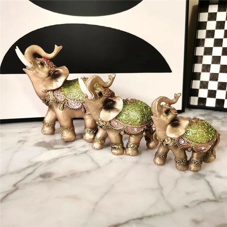 Fortune Lucky Elephant Statue Resin Craft Home Porch Office Desktop Feng Shui Ornament, Size S - Green