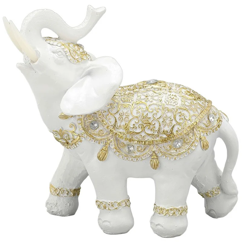 Estatua de elefante afortunado de fortuna, artesanía de resina para el hogar, porche, oficina, feng shui, adorno, tamaño M - Blanco