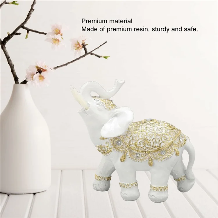 Estatua de elefante afortunado de fortuna, artesanía de resina para el hogar, porche, oficina, feng shui, adorno, tamaño M - Blanco