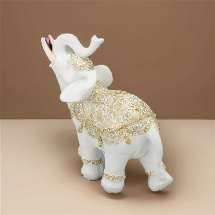 Estatua de elefante afortunado de fortuna, artesanía de resina para el hogar, porche, oficina, feng shui, adorno, tamaño M - Blanco