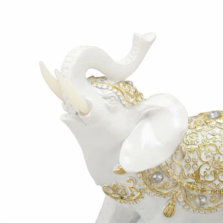 Estatua de elefante afortunado de fortuna, artesanía de resina para el hogar, porche, oficina, feng shui, adorno, tamaño M - Blanco