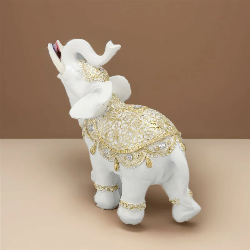 Statua di elefante fortunato in resina, artigianato per casa, portico, ufficio, feng shui, decorazione, dimensione L - Bianco