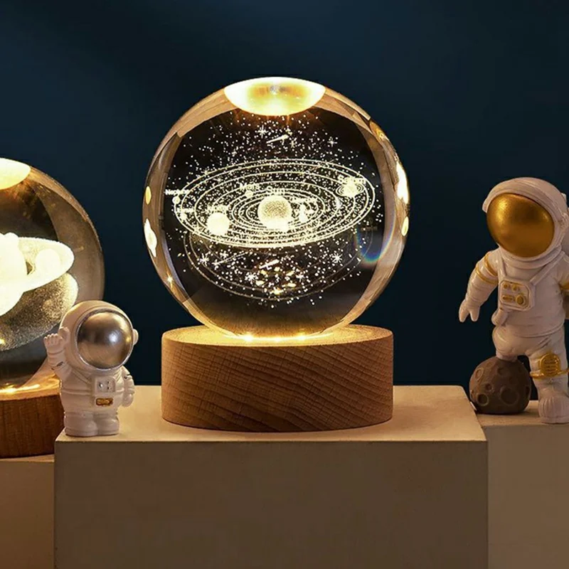 Crystal Ball Night Light LED Illuminated Table Lamp for Bedroom Decor Birthday Gift - Moon Landing