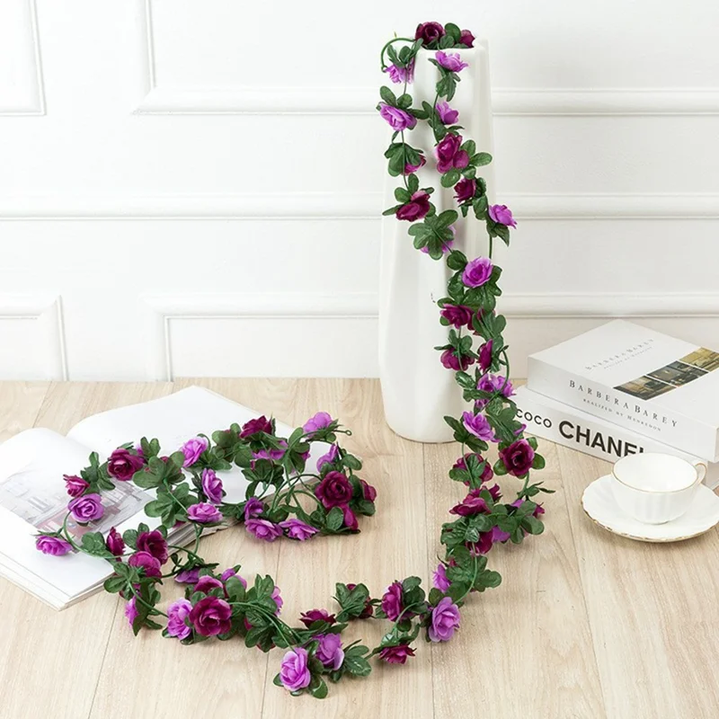 2.5m Artificial Peony Flower Garland 45 Blooms Floral Vine Wedding Home Ceiling Wall Decor - Purple