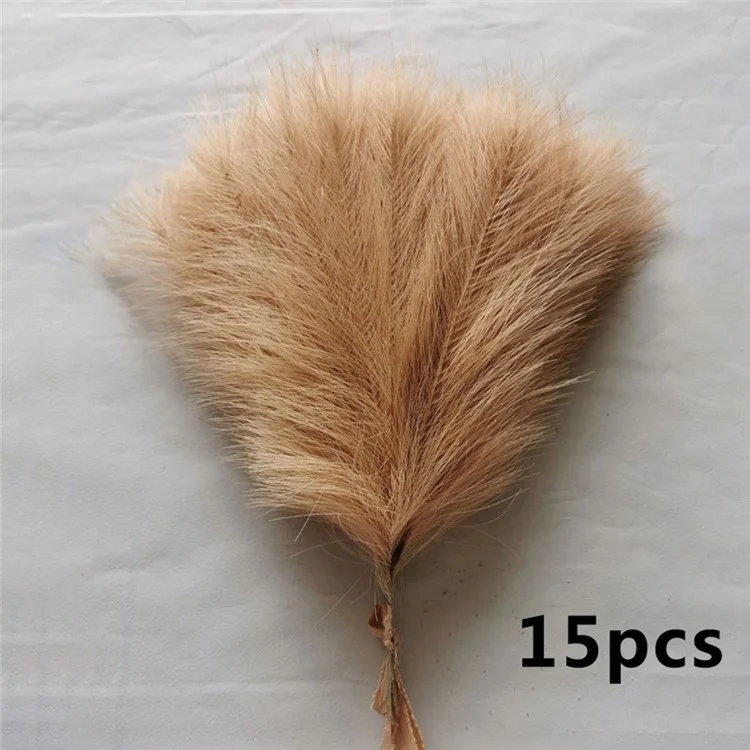 15Pcs Artificial Reeds Home Wedding Decoration DIY Party Bedroom Faux Plant Vase Decor - Brown