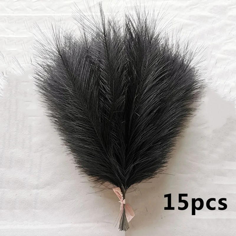 15Pcs Artificial Reeds Home Wedding Decoration DIY Party Bedroom Faux Plant Vase Decor - Black