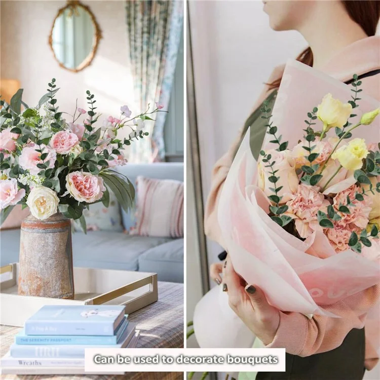 10 Stück künstliche Eukalyptus-Stämme, Plastik-Faux-Pflanze, Heim- und Bürodekoration, Hochzeit, Party - Schwärzlich-grün mit weißem Pulver